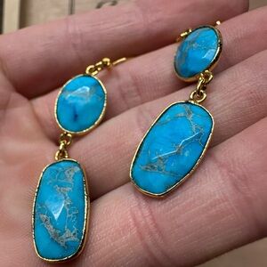 Gold Tone and Turquoise Dangle Earrings